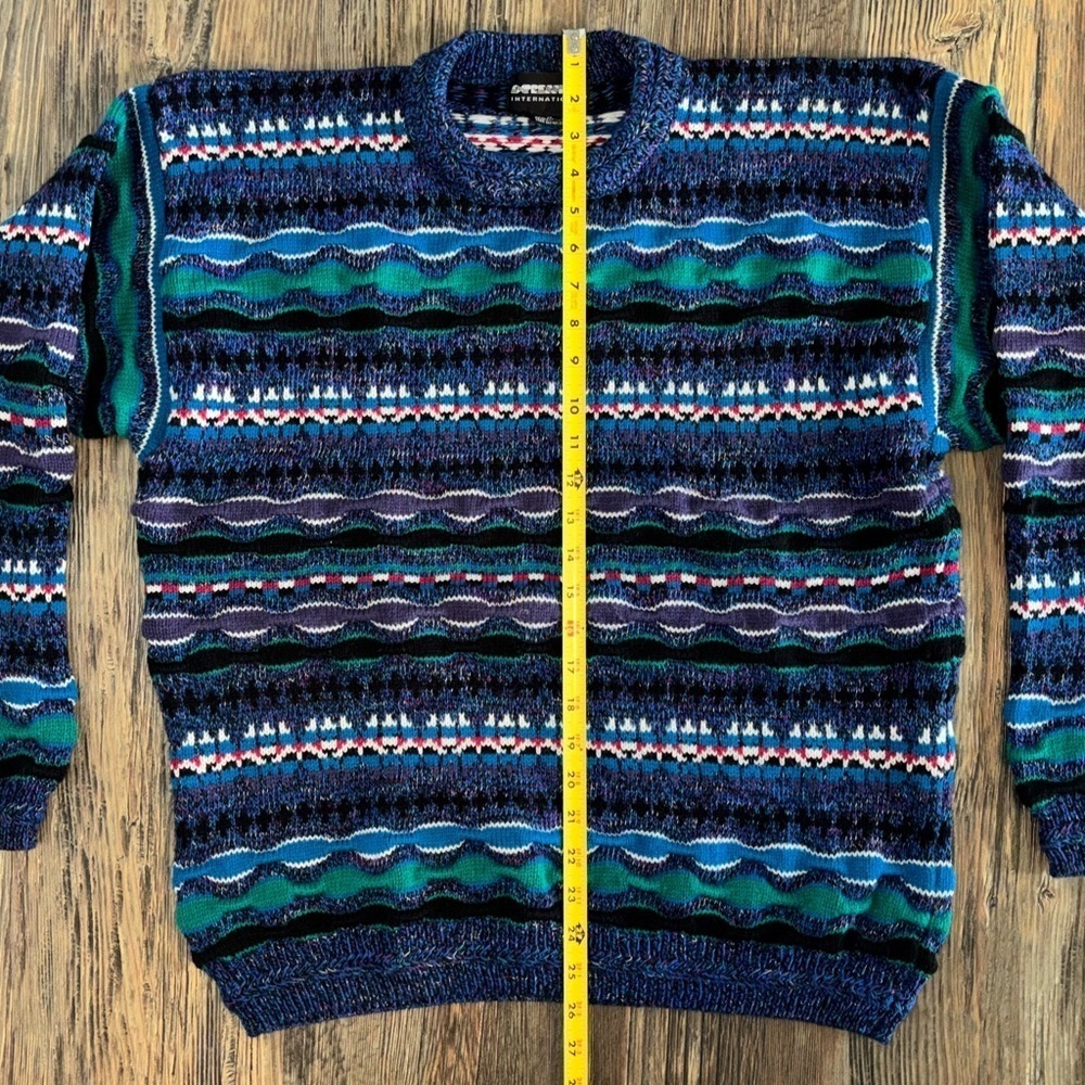 Expressions International Coogi Style Knit Sweater Mens M Blue Multi 3D Textured - Picture 5 of 10
